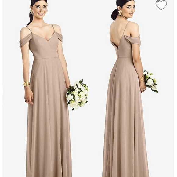 After six 1526...Cold-Shoulder V-Back Chiffon Maxi Dress nwt topaz color 12 prom - Picture 1 of 5